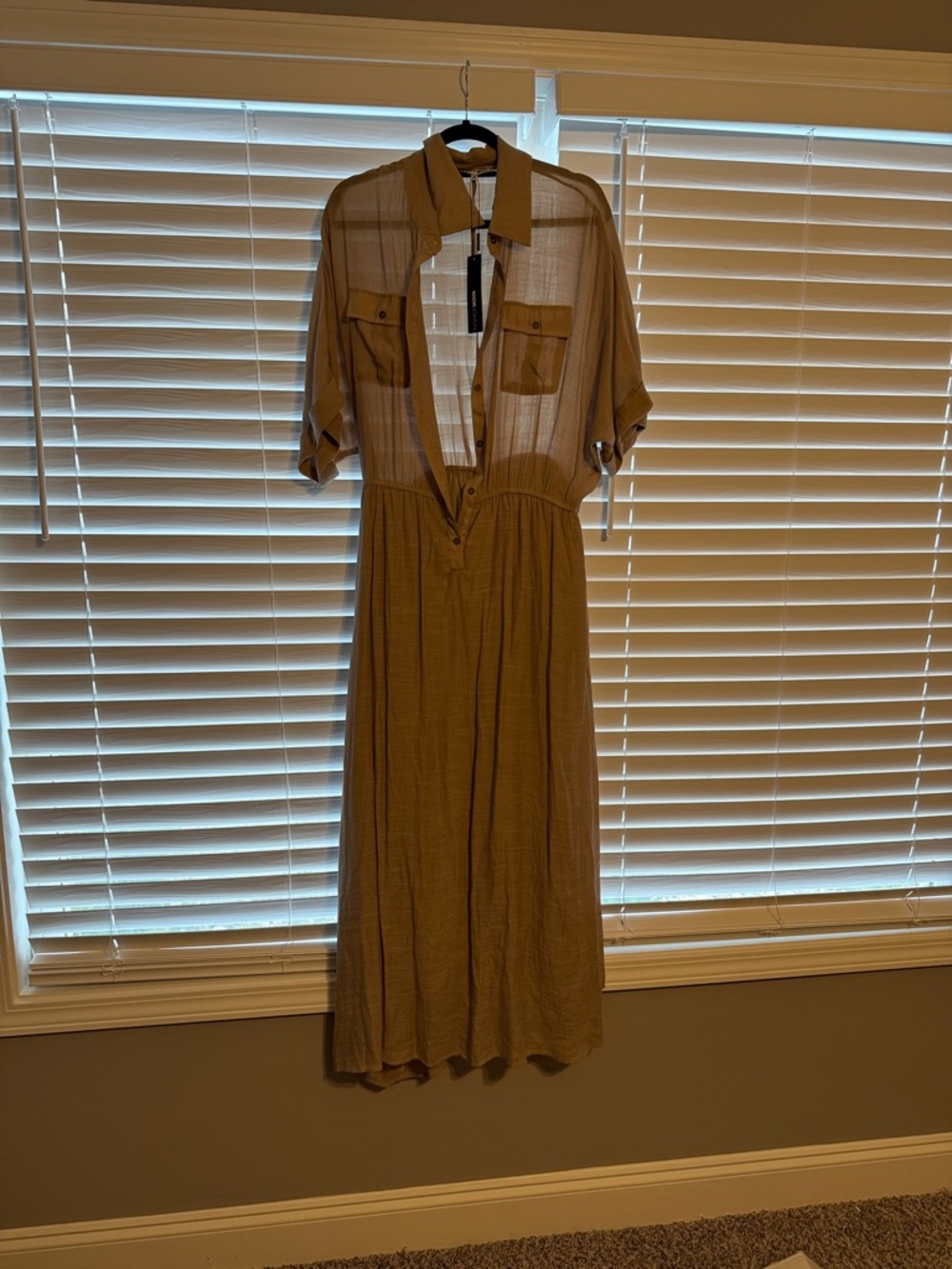 Fashion Nova Light Brown Maxi Shirt Dress